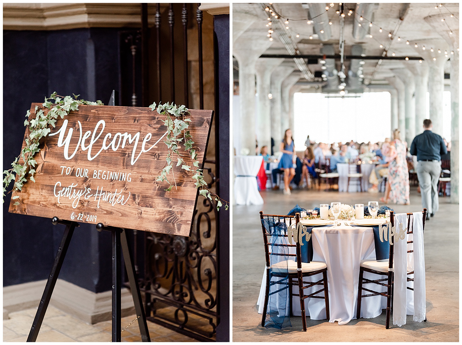 Gorgeous Rustic Airy Indoor Wedding Venue from Navy Blue and Gold-Themed Elegant Modern Summer Wedding in Charlotte, NC | check out the full wedding at KevynDixonPhoto.com