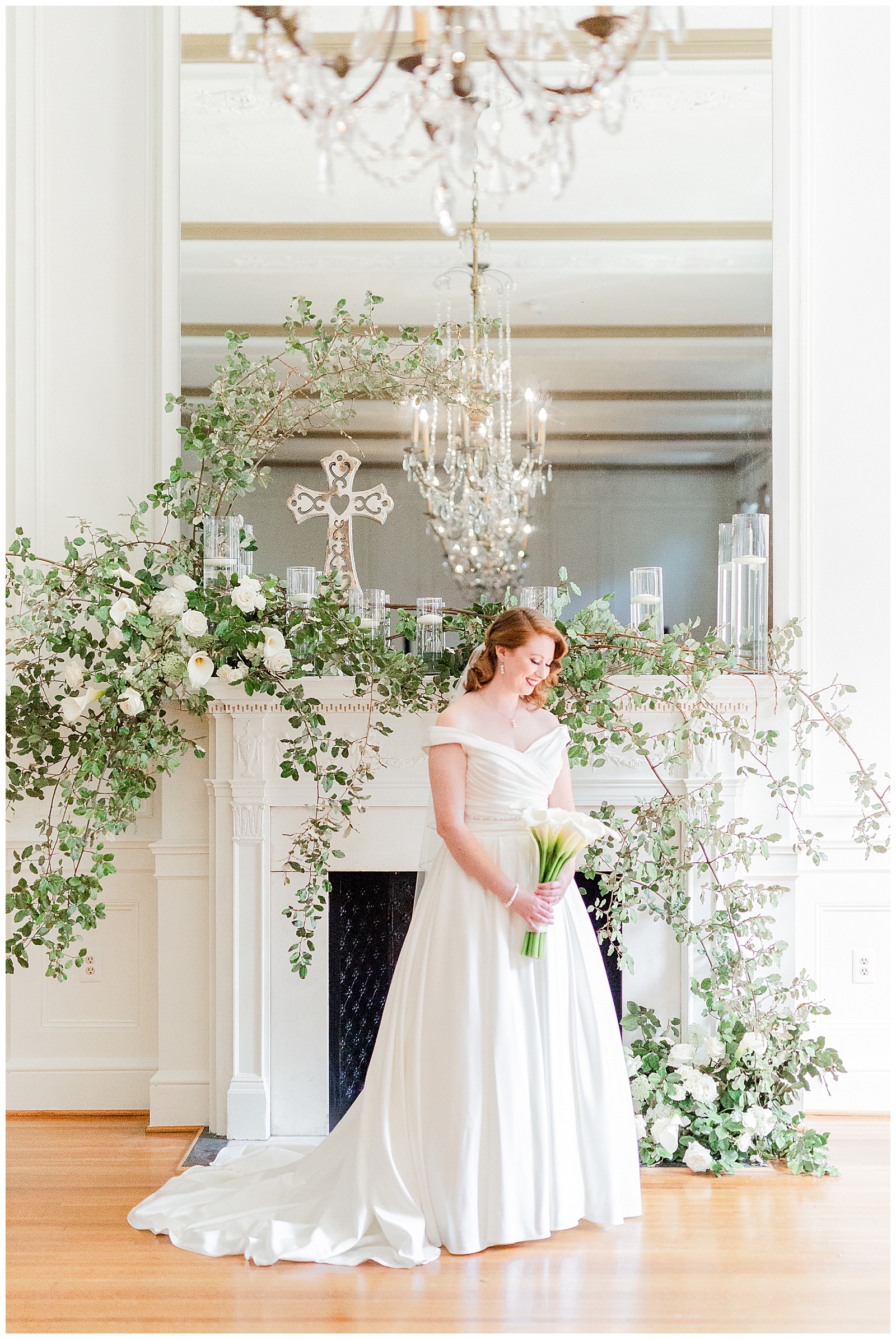 Gorgeous Red-Haired Bride at elegant floral indoor venue in 1940s Modern Vintage Wedding in Charlotte, NC | check out the full wedding at KevynDixonPhoto.com 