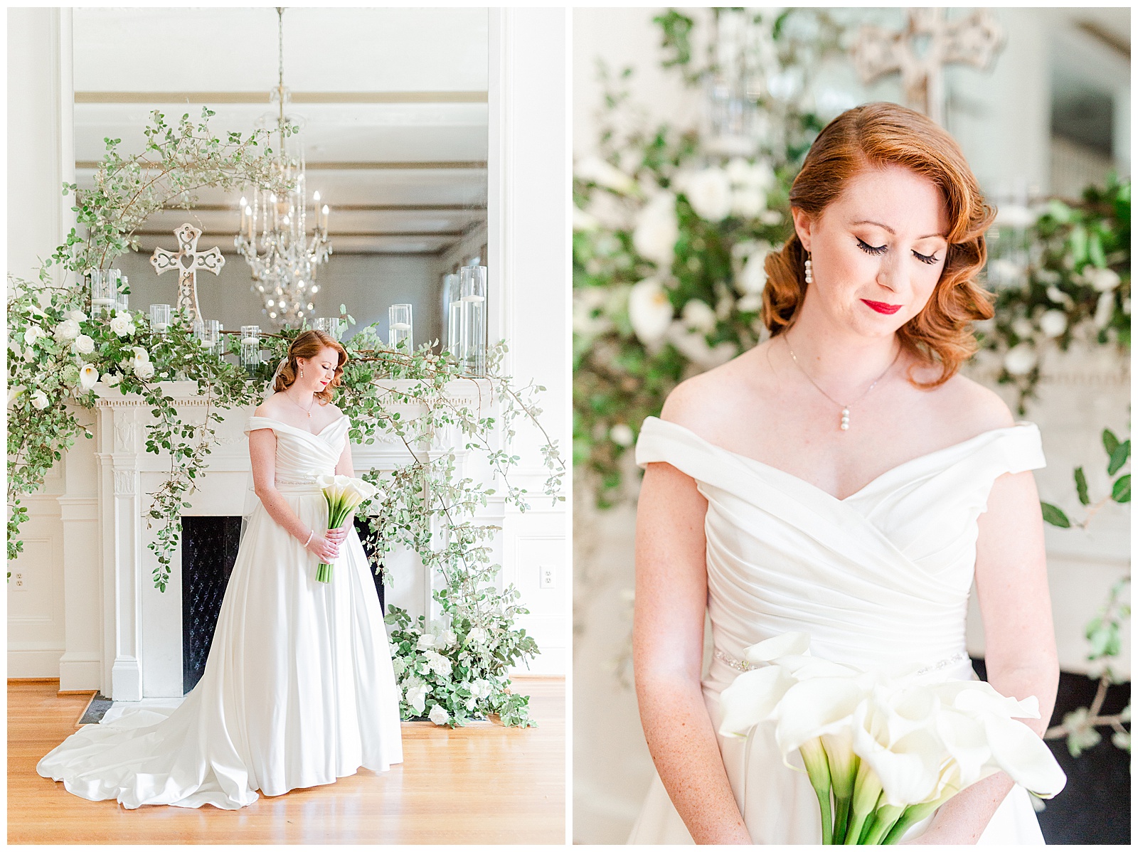 Gorgeous Red-Haired Bride at elegant floral indoor venue in 1940s Modern Vintage Wedding in Charlotte, NC | check out the full wedding at KevynDixonPhoto.com 