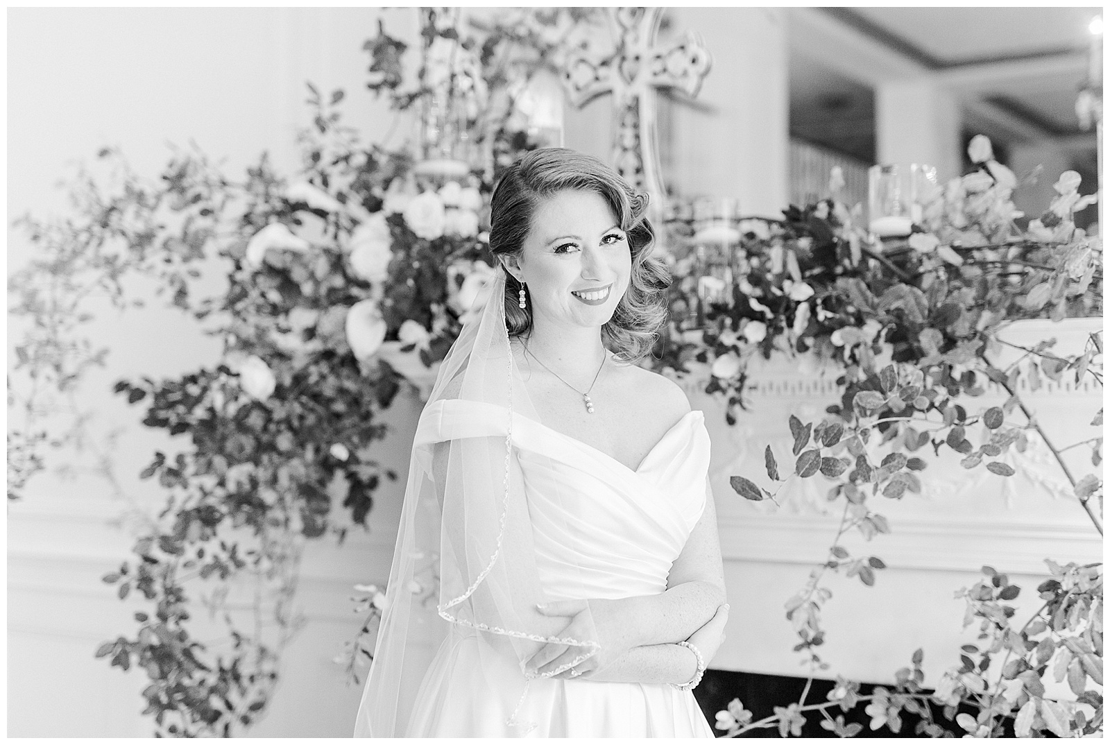 Gorgeous Red-Haired Bride at elegant floral indoor venue in 1940s Modern Vintage Wedding in Charlotte, NC | check out the full wedding at KevynDixonPhoto.com 