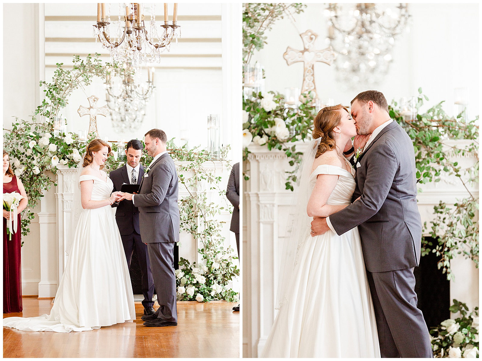 Gorgeous and elegant indoor floral venue in 1940s Modern Vintage Wedding Ceremony in Charlotte, NC | check out the full wedding at KevynDixonPhoto.com 