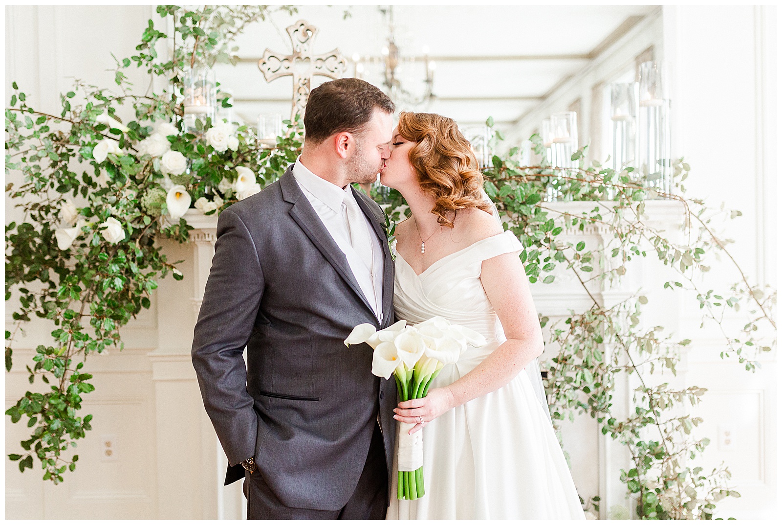 Gorgeous Bride Groom Portraits at elegant indoor floral venue in 1940s Modern Vintage Wedding in Charlotte, NC | check out the full wedding at KevynDixonPhoto.com