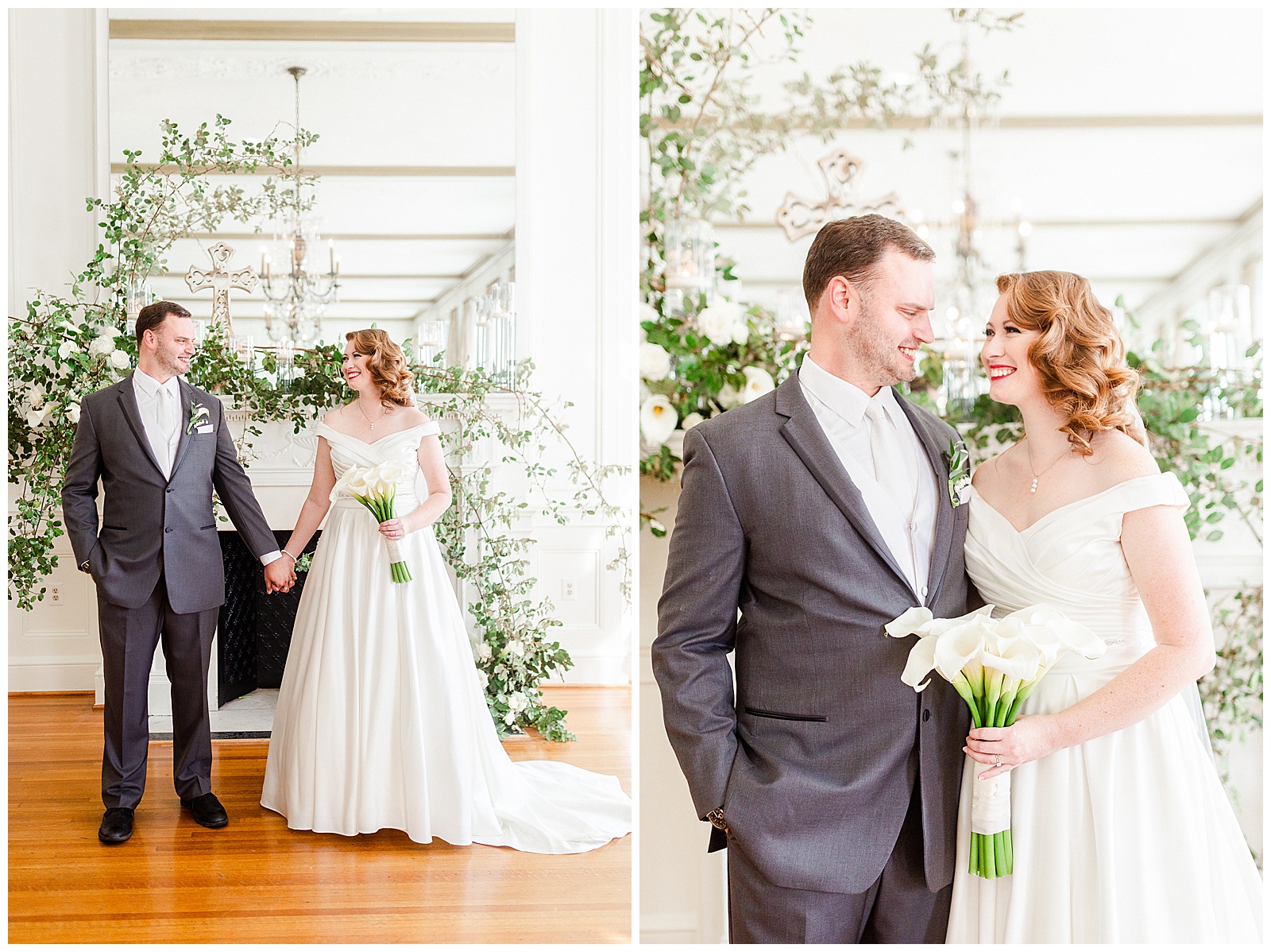 Gorgeous Bride Groom Portraits at elegant indoor floral venue in 1940s Modern Vintage Wedding in Charlotte, NC | check out the full wedding at KevynDixonPhoto.com