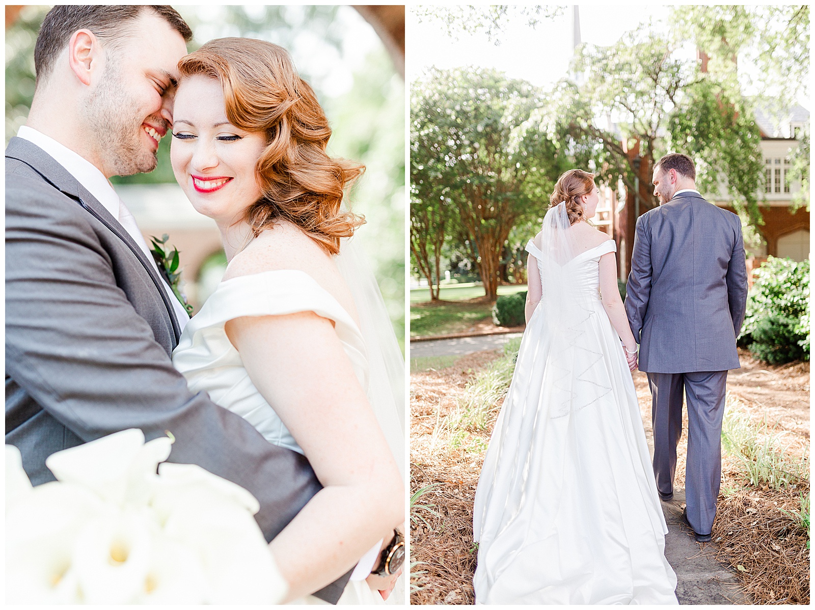 Elegant Red-Haired Bride and groom outdoor portraits for Gorgeous 1940s Modern Vintage Wedding in Charlotte, NC | check out the full wedding at KevynDixonPhoto.com