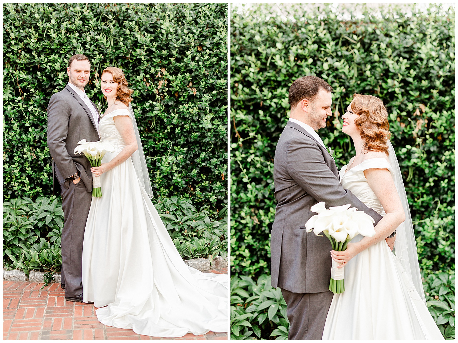 Elegant Red-Haired Bride and groom outdoor portraits for Gorgeous 1940s Modern Vintage Wedding in Charlotte, NC | check out the full wedding at KevynDixonPhoto.com