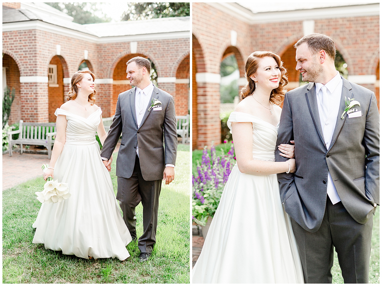 Elegant Red-Haired Bride and groom outdoor portraits for Gorgeous 1940s Modern Vintage Wedding in Charlotte, NC | check out the full wedding at KevynDixonPhoto.com