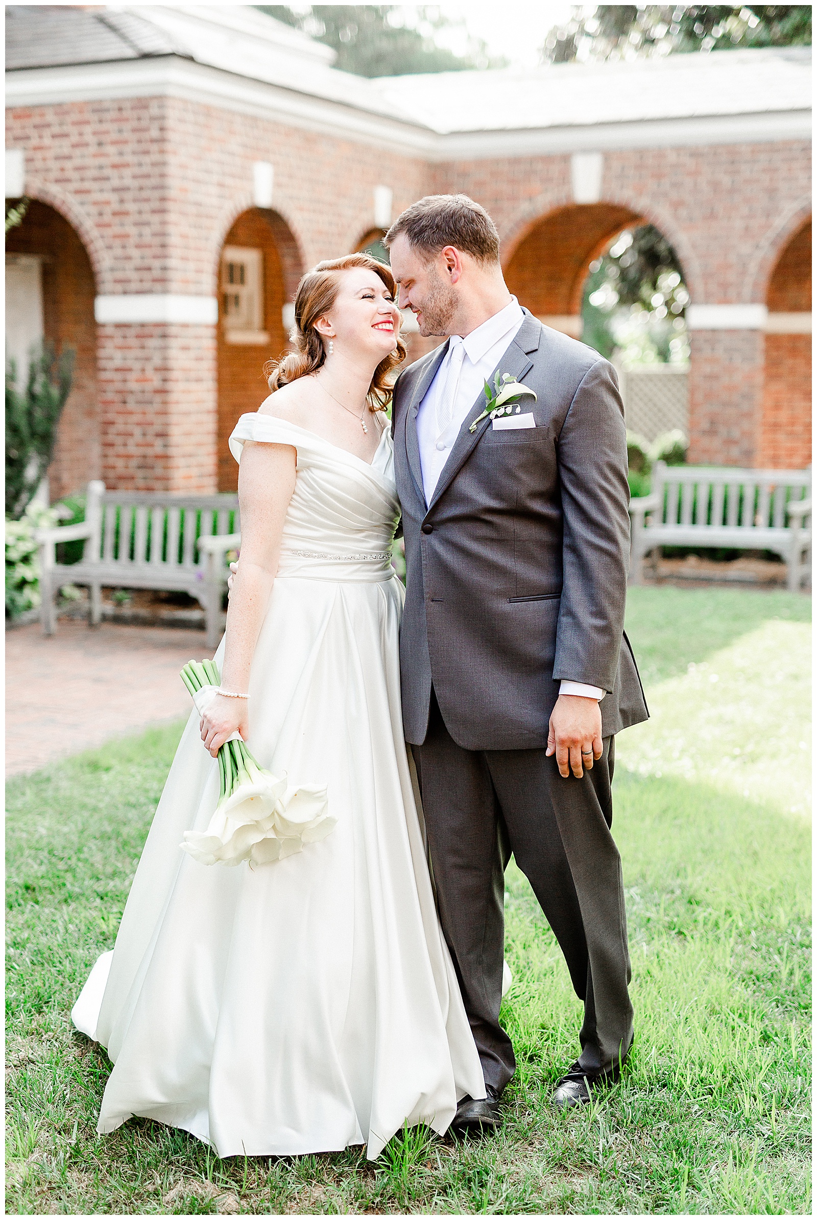 Elegant Red-Haired Bride and groom outdoor portraits for Gorgeous 1940s Modern Vintage Wedding in Charlotte, NC | check out the full wedding at KevynDixonPhoto.com