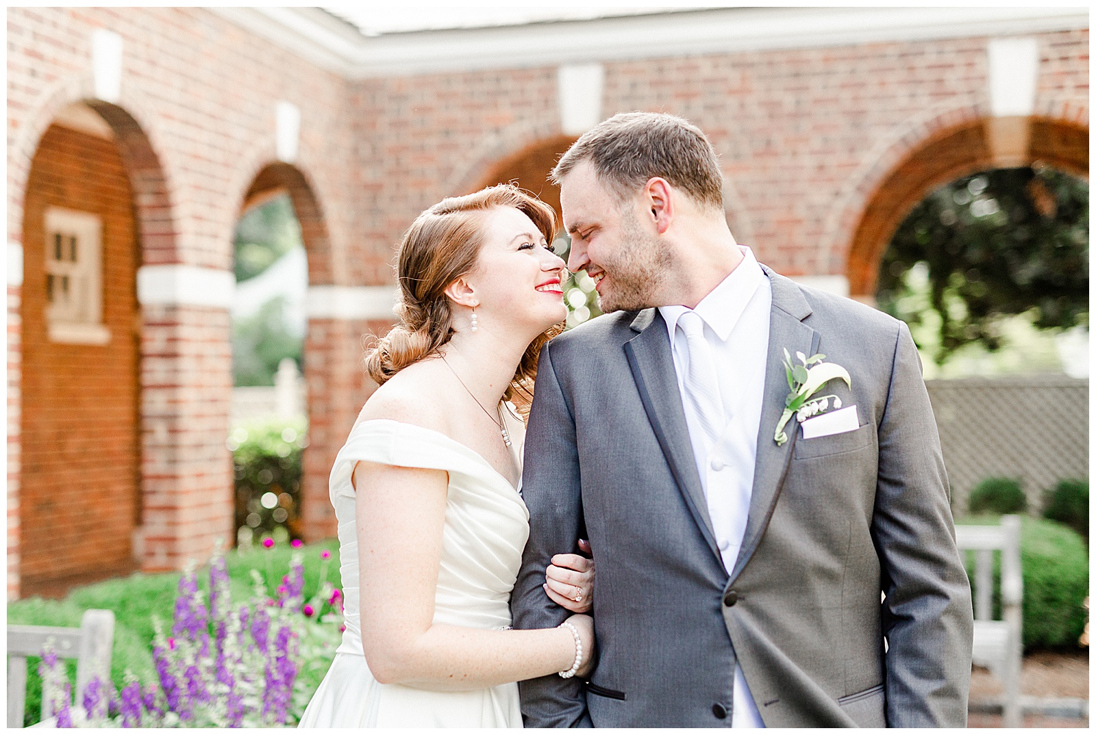 Elegant Red-Haired Bride and groom outdoor portraits for Gorgeous 1940s Modern Vintage Wedding in Charlotte, NC | check out the full wedding at KevynDixonPhoto.com