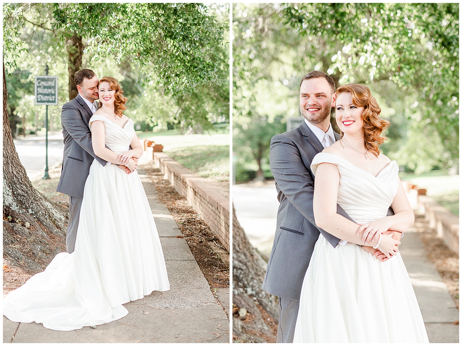 Elegant Red-Haired Bride and groom outdoor portraits for Gorgeous 1940s Modern Vintage Wedding in Charlotte, NC | check out the full wedding at KevynDixonPhoto.com