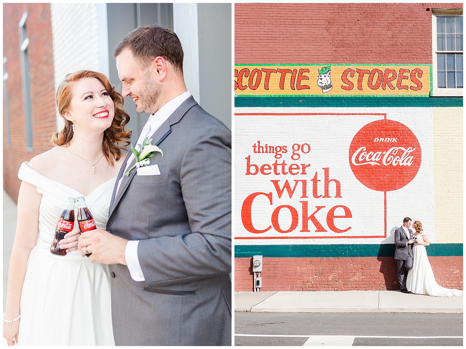 Adorable Share a Coke Bride and Groom Portraits of Red Haired Bride at her 1940s Modern Vintage Wedding in Charlotte, NC | check out the full wedding at KevynDixonPhoto.com