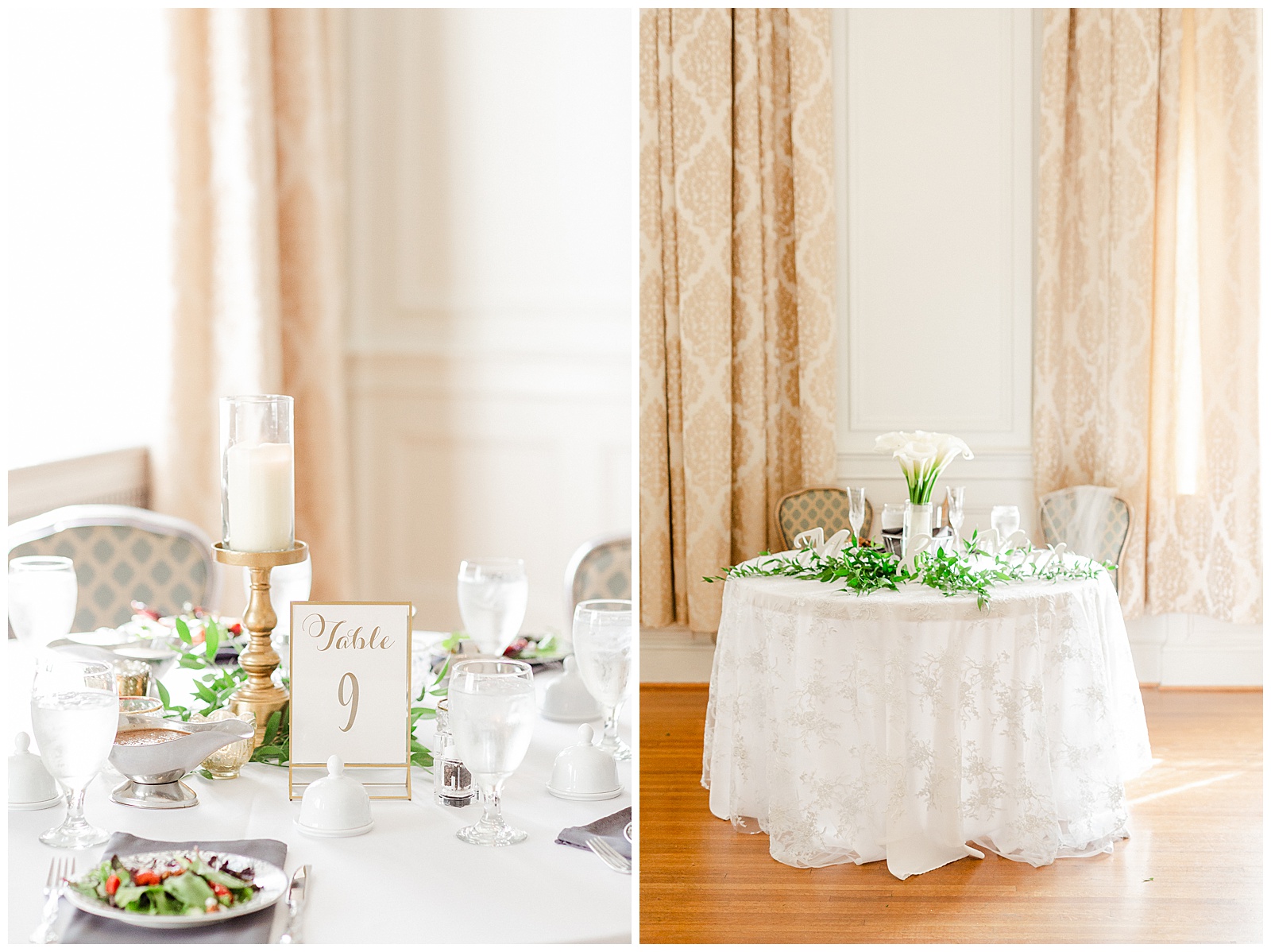 Elegant indoor lily-themed floral table setting and decor in Gorgeous 1940s Modern Vintage Wedding in Charlotte, NC | check out the full wedding at KevynDixonPhoto.com 