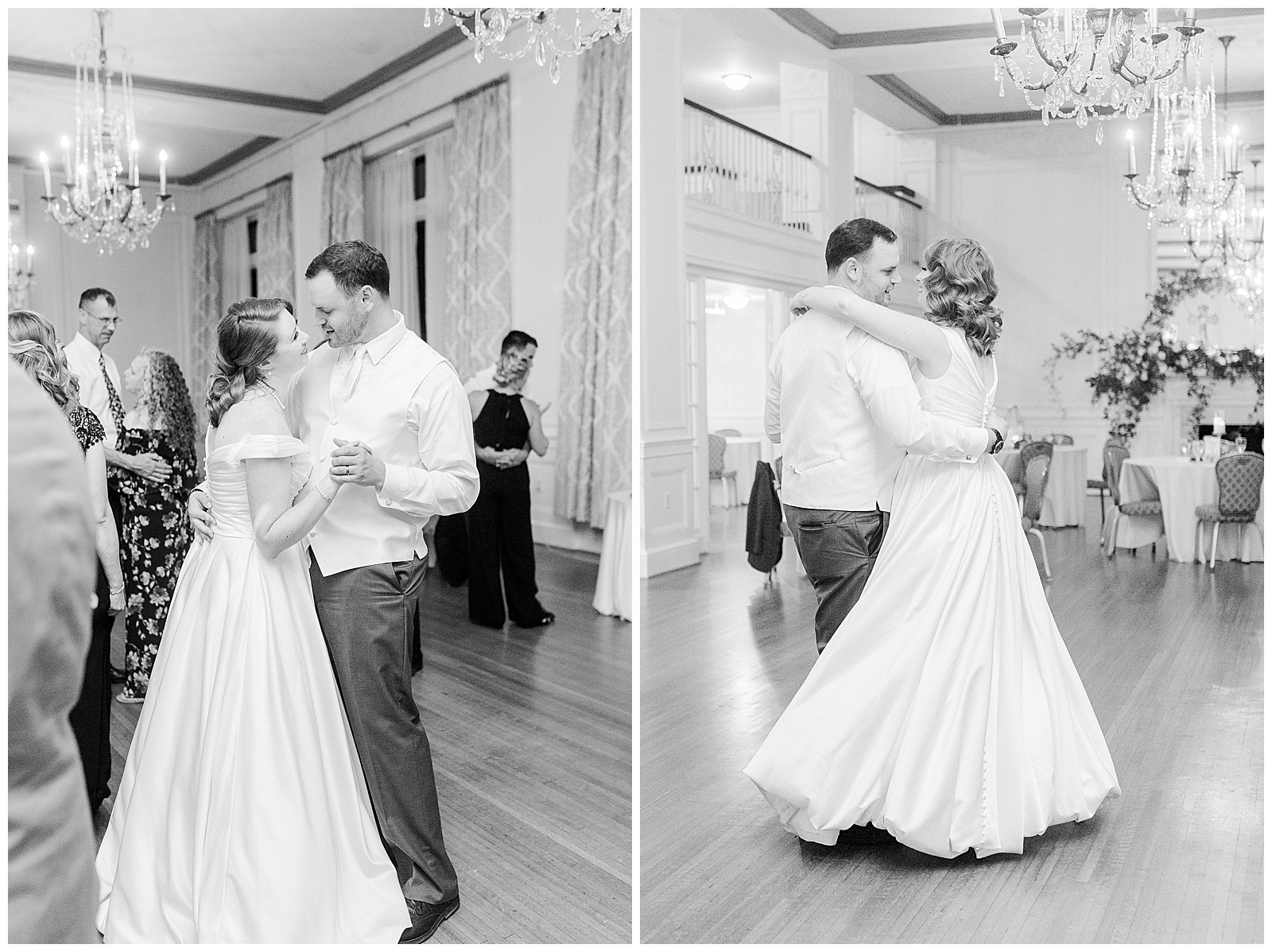 Bride and Groom share a special moment at elegant indoor floral venue in 1940s Modern Vintage Wedding in Charlotte, NC | check out the full wedding at KevynDixonPhoto.com