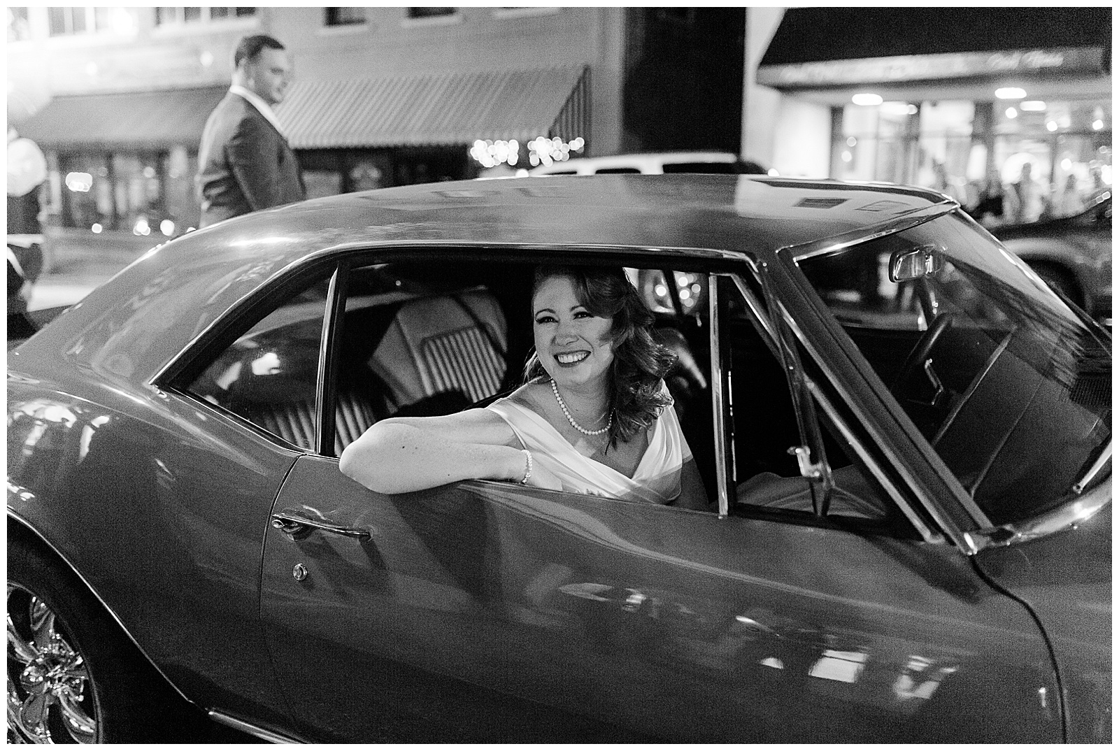 Bride and groom drive off after Elegant 1940s-Themed Modern Vintage Wedding in Charlotte, NC | check out the full wedding at KevynDixonPhoto.com
