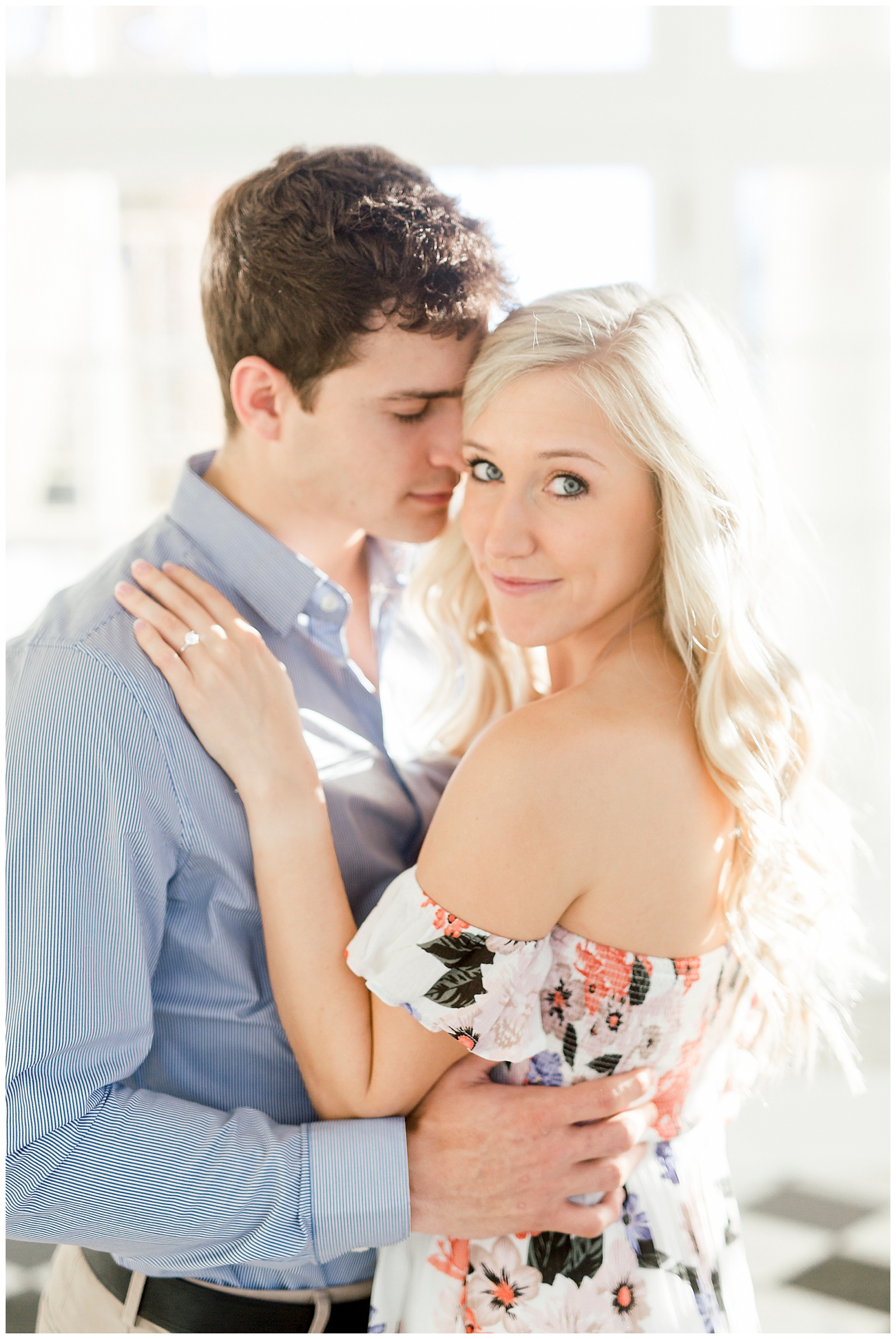 Adorable Couple Posing in Gorgeous Light and Airy Separk Mansion Engagement Session - classy cute floral maxi dress outfit ideas