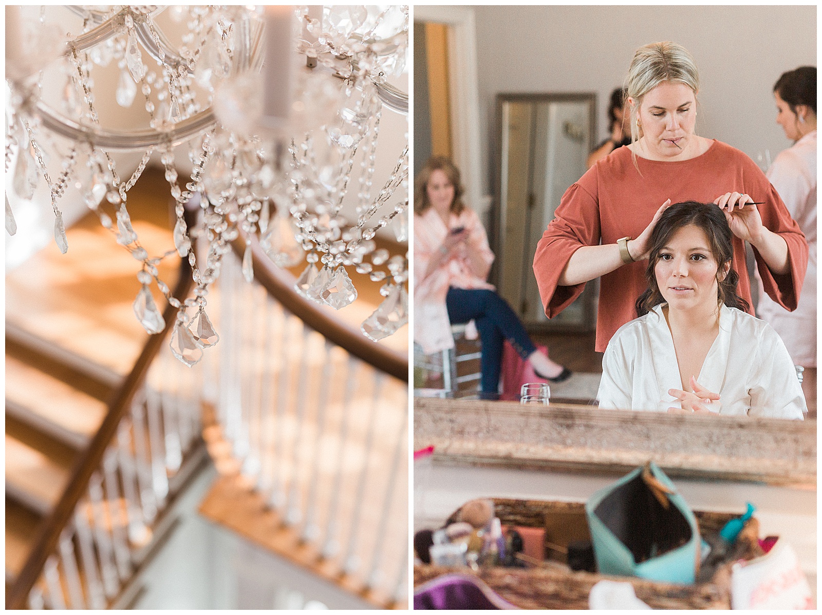 Bride Getting Ready in Gorgeous Chandelier Mansion from Light and Airy Outdoor Wedding at Separk Mansion in Gastonia, NC | Kevyn Dixon Photography