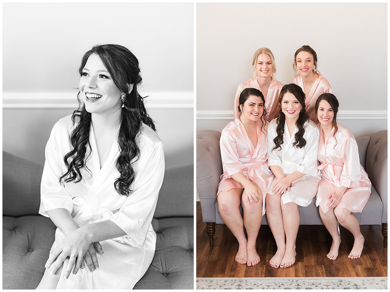Soft Pink Robe Bridesmaid Bride Tribe Group Photo from Light and Airy Outdoor Wedding at Separk Mansion in Gastonia, NC | Kevyn Dixon Photography
