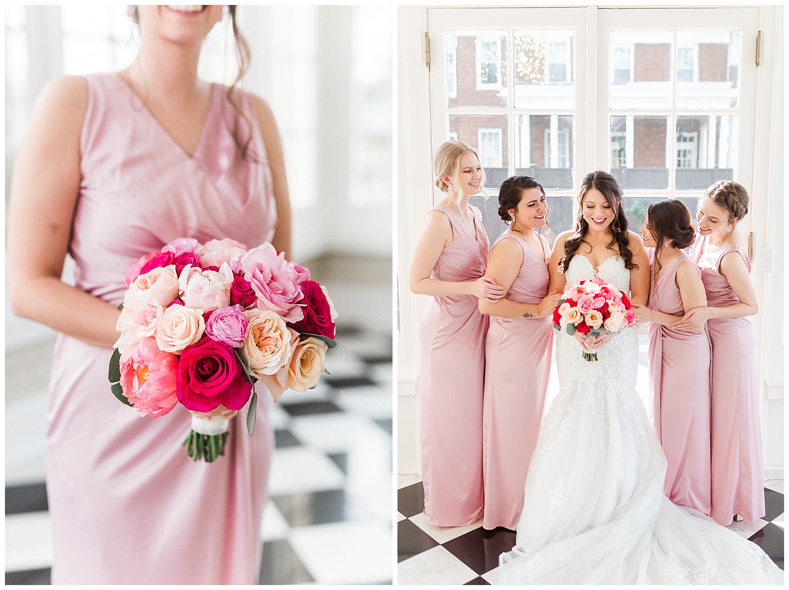 Soft Pink Color Theme Bridesmaid Bride Tribe Group Photo from Light and Airy Outdoor Wedding at Separk Mansion in Gastonia, NC | Kevyn Dixon Photography