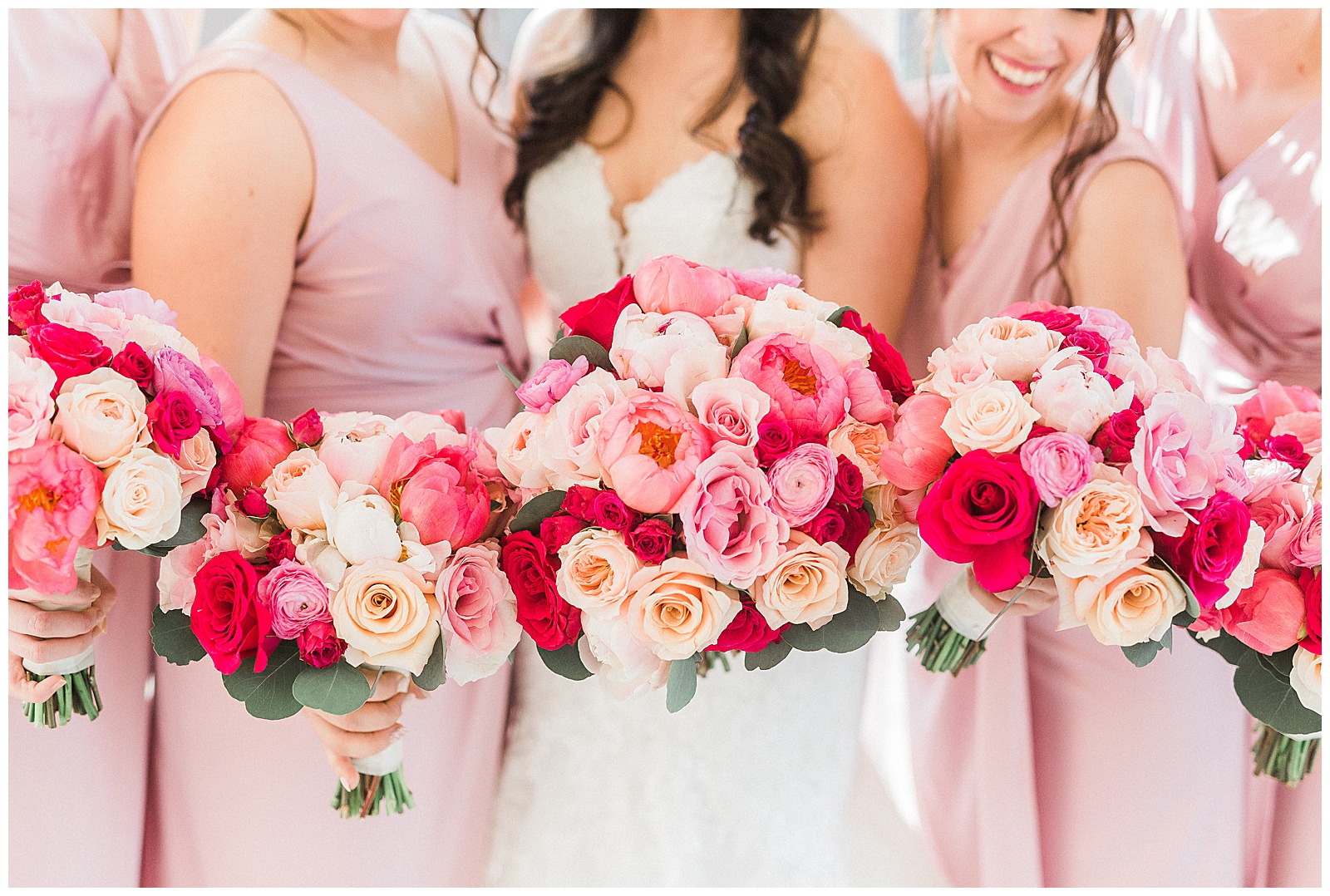 Soft Pink Color Theme Bridesmaid Bride Tribe Group Photo from Light and Airy Outdoor Wedding at Separk Mansion in Gastonia, NC | Kevyn Dixon Photography