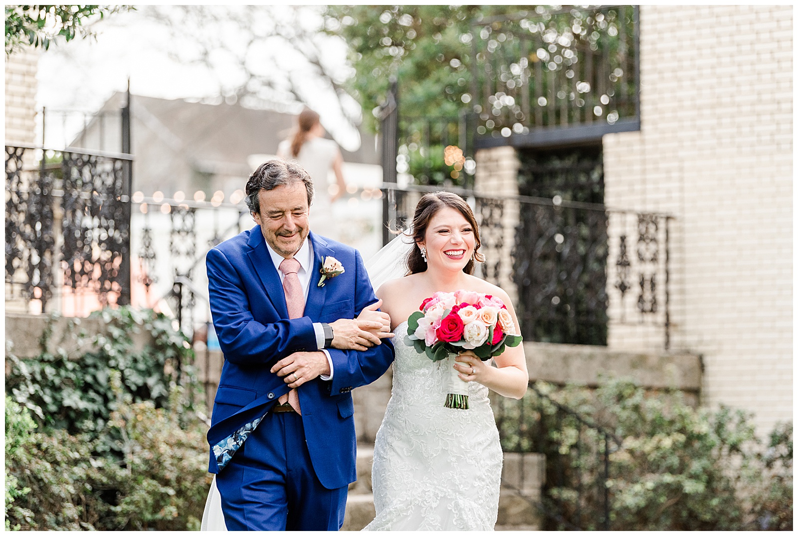 Adorable Bride Walks Down the Aisle with Dad from Light and Airy Outdoor Wedding at Separk Mansion in Gastonia, NC | Kevyn Dixon Photography
