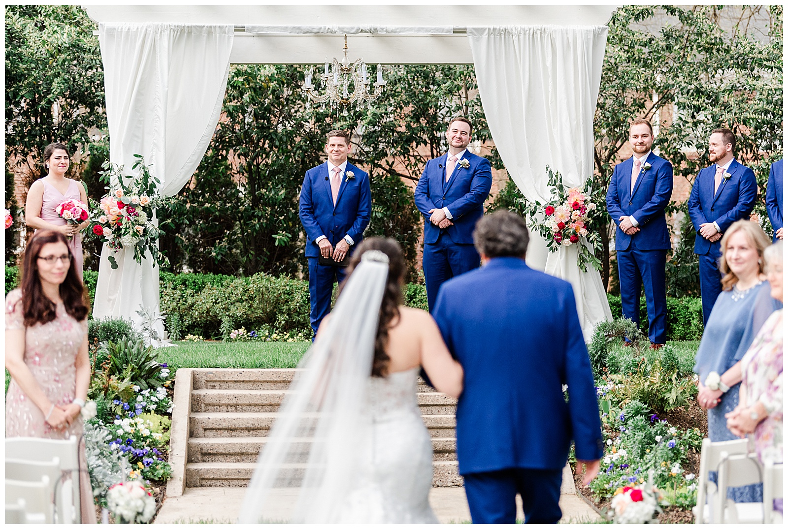 Adorable Bride Walks Down the Aisle with Dad from Light and Airy Outdoor Wedding at Separk Mansion in Gastonia, NC | Kevyn Dixon Photography