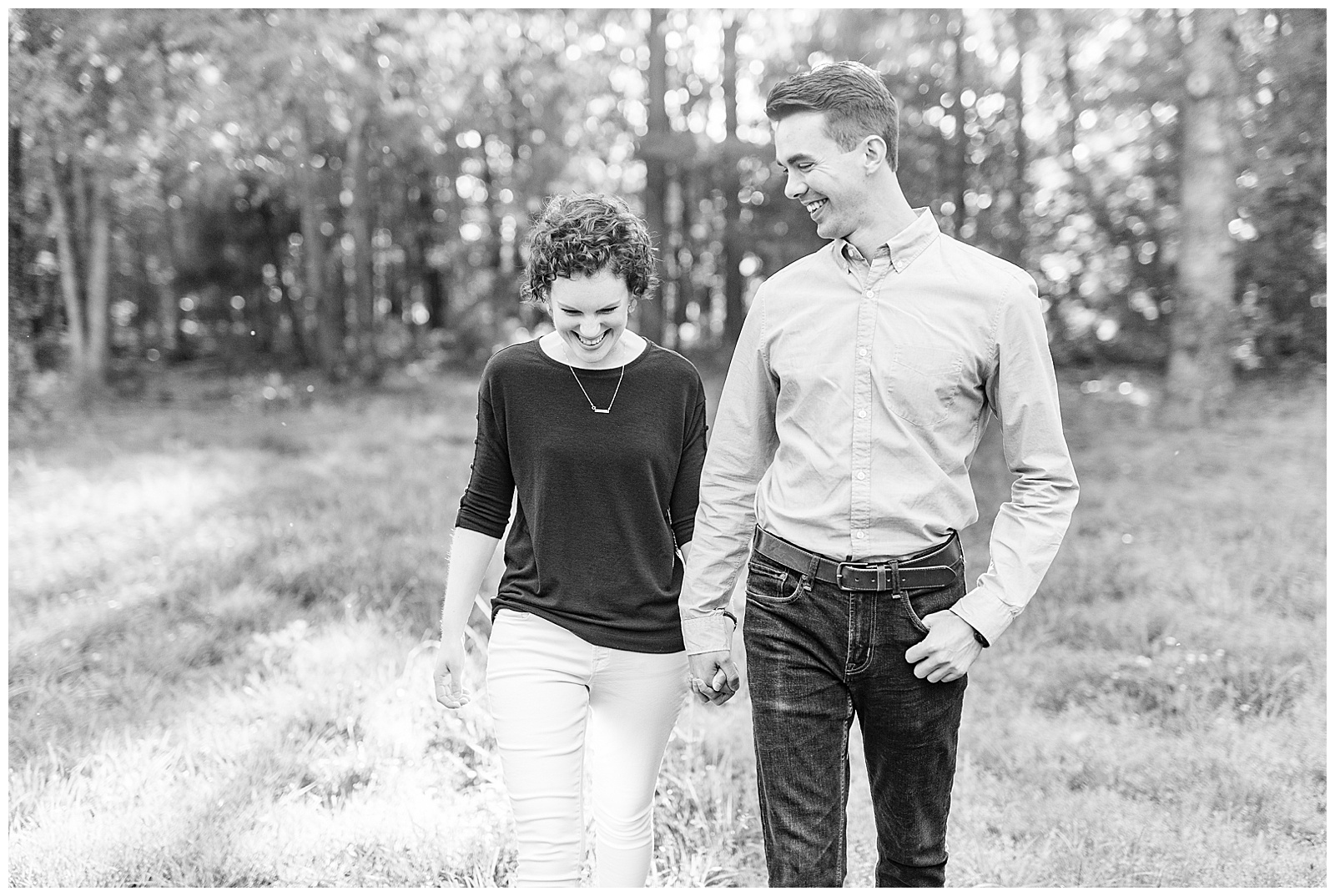Golden Hour Outdoor Engagement Session with Classy Blue Shirt White Jeans Outfit Ideas in Charlotte, NC by Kevyn Dixon Photography