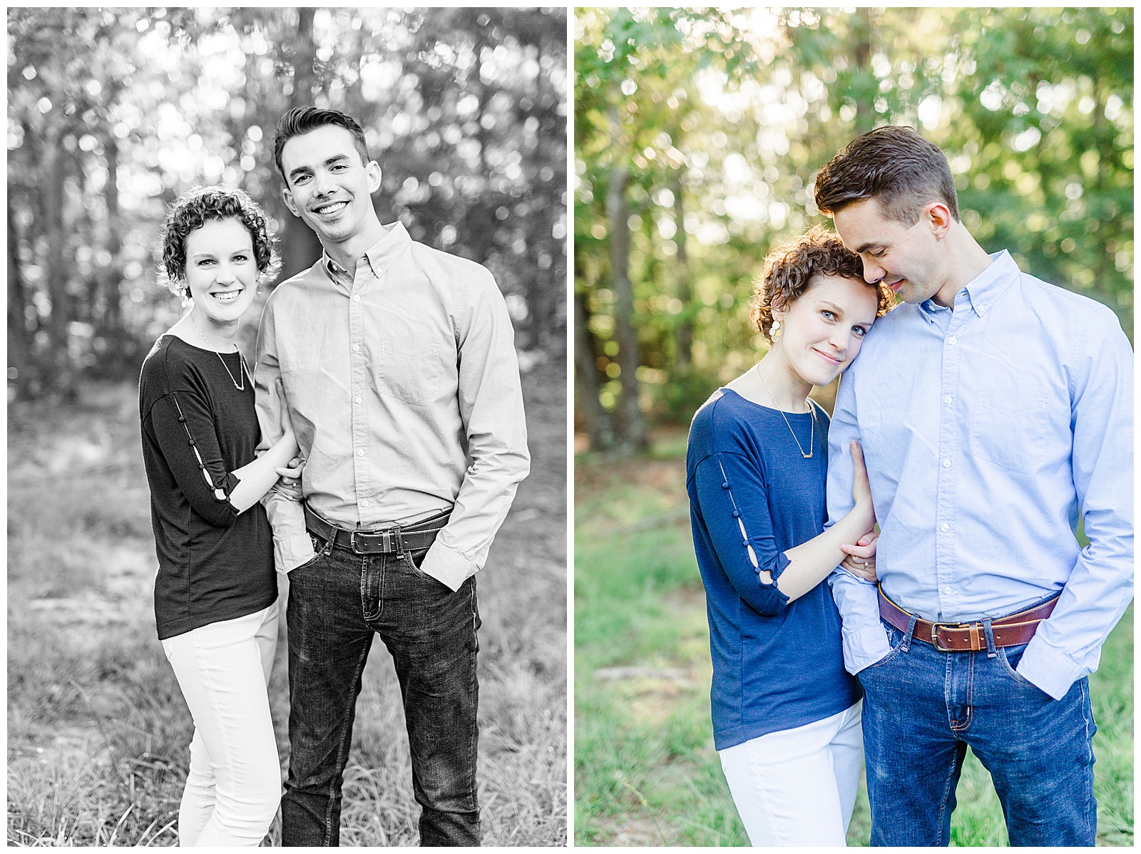 Golden Hour Outdoor Engagement Session with Classy Blue Shirt White Jeans Outfit Ideas in Charlotte, NC by Kevyn Dixon Photography