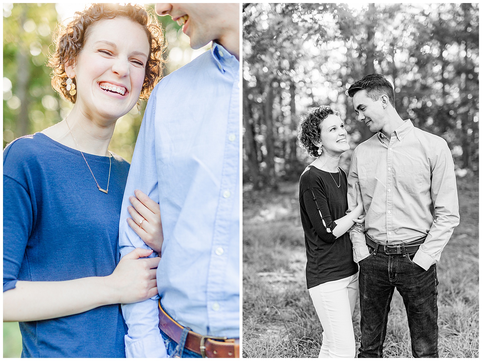 Golden Hour Outdoor Engagement Session with Classy Blue Shirt White Jeans Outfit Ideas in Charlotte, NC by Kevyn Dixon Photography
