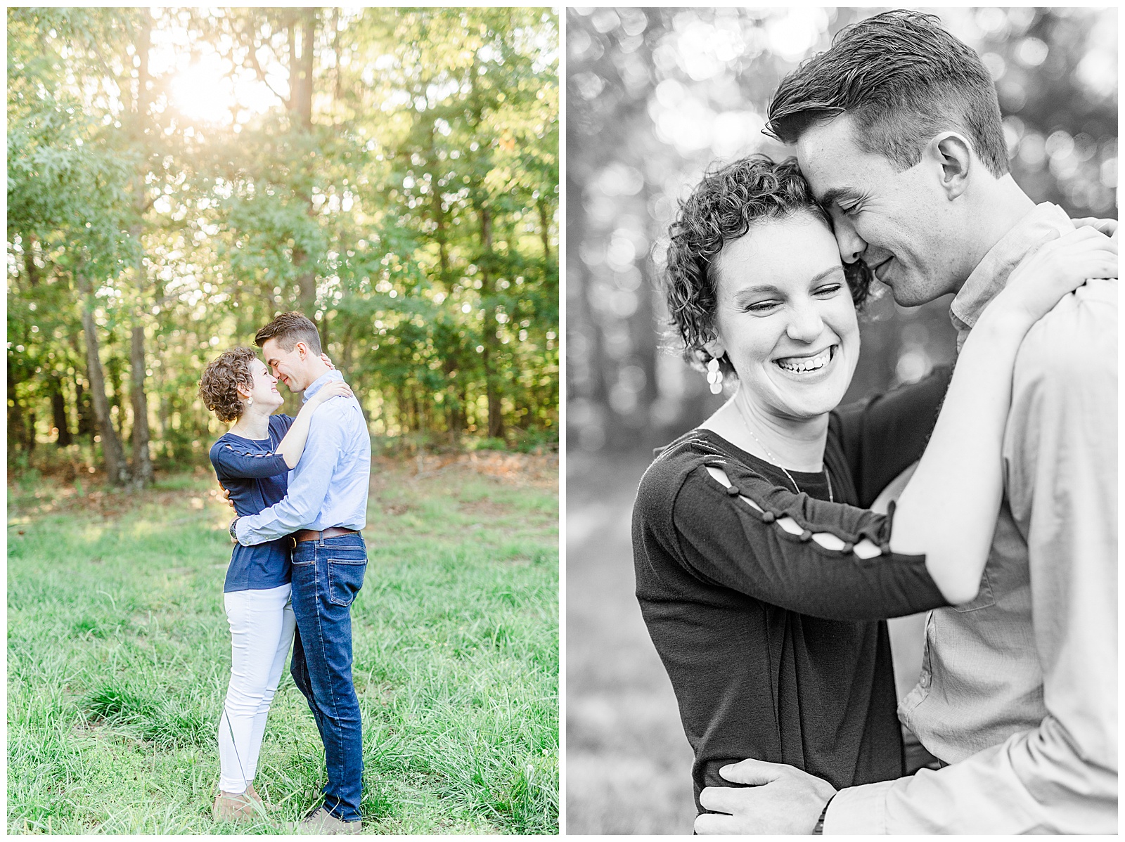 Golden Hour Outdoor Engagement Session with Classy Blue Shirt White Jeans Outfit Ideas in Charlotte, NC by Kevyn Dixon Photography