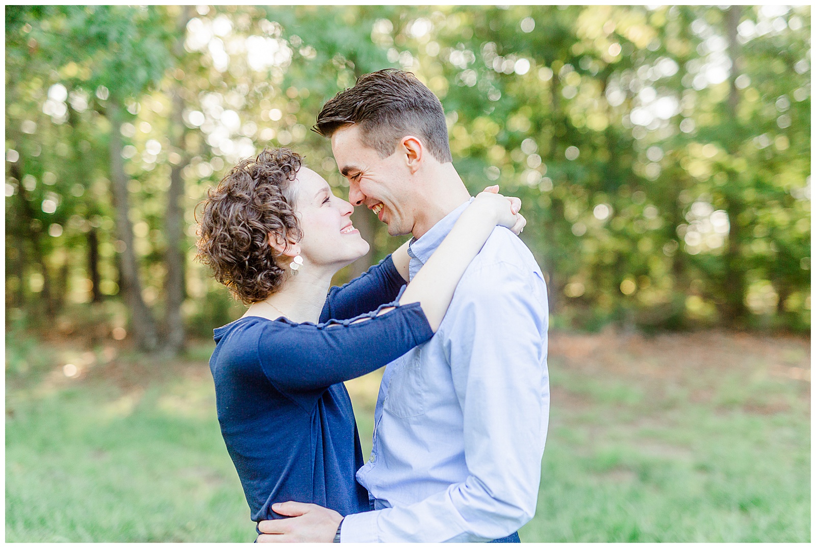 Golden Hour Outdoor Engagement Session with Classy Blue Shirt White Jeans Outfit Ideas in Charlotte, NC by Kevyn Dixon Photography