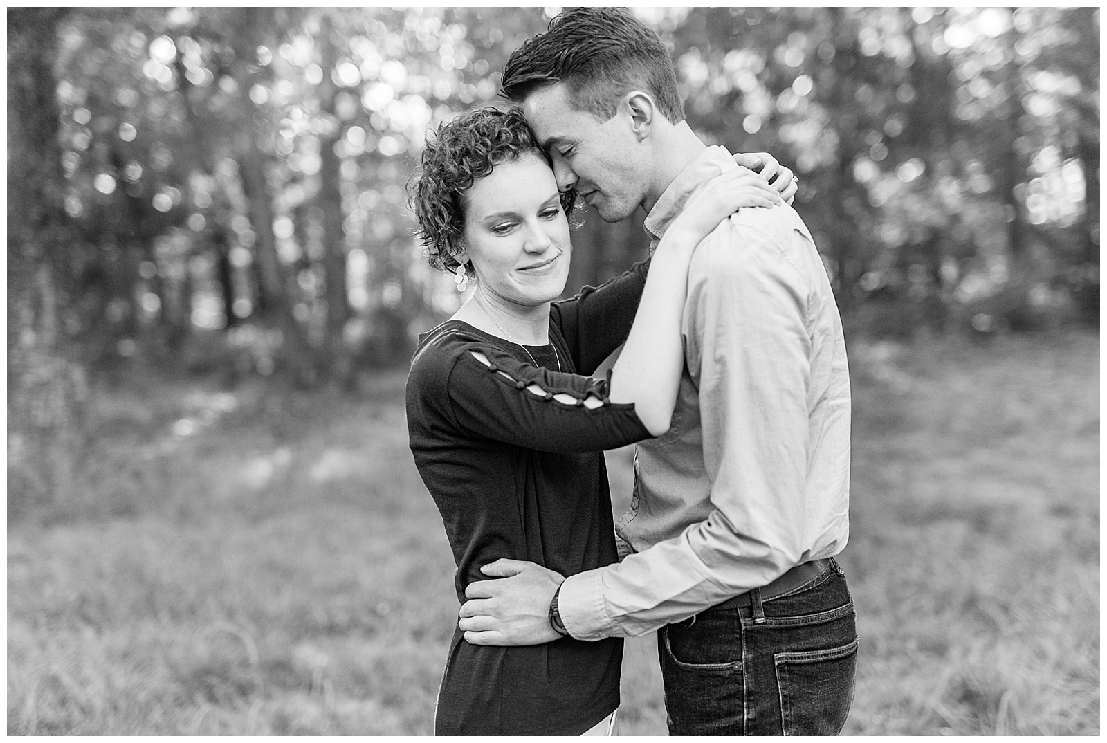 Golden Hour Outdoor Engagement Session with Classy Blue Shirt White Jeans Outfit Ideas in Charlotte, NC by Kevyn Dixon Photography