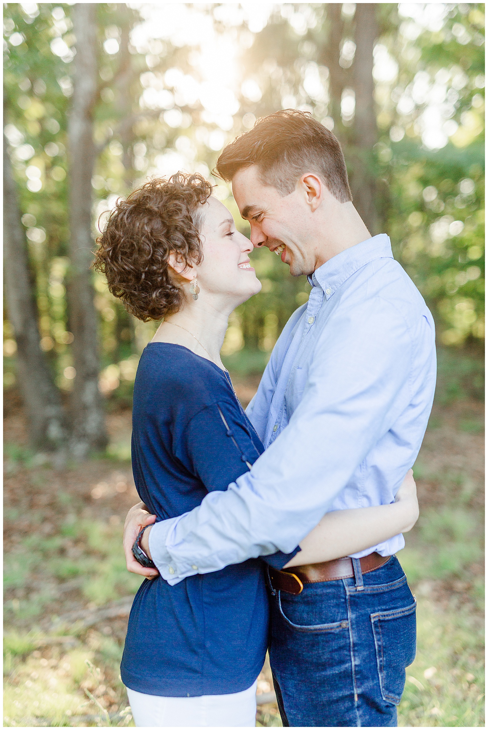 Golden Hour Outdoor Engagement Session with Classy Blue Shirt White Jeans Outfit Ideas in Charlotte, NC by Kevyn Dixon Photography