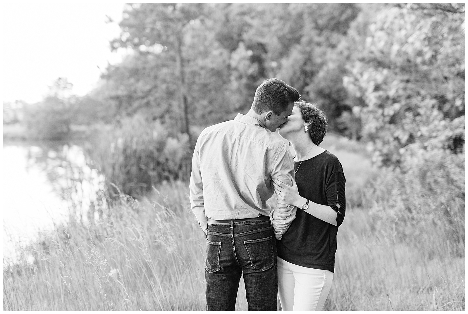 Golden Hour Outdoor Engagement Session with Classy Blue Shirt White Jeans Outfit Ideas in Charlotte, NC by Kevyn Dixon Photography