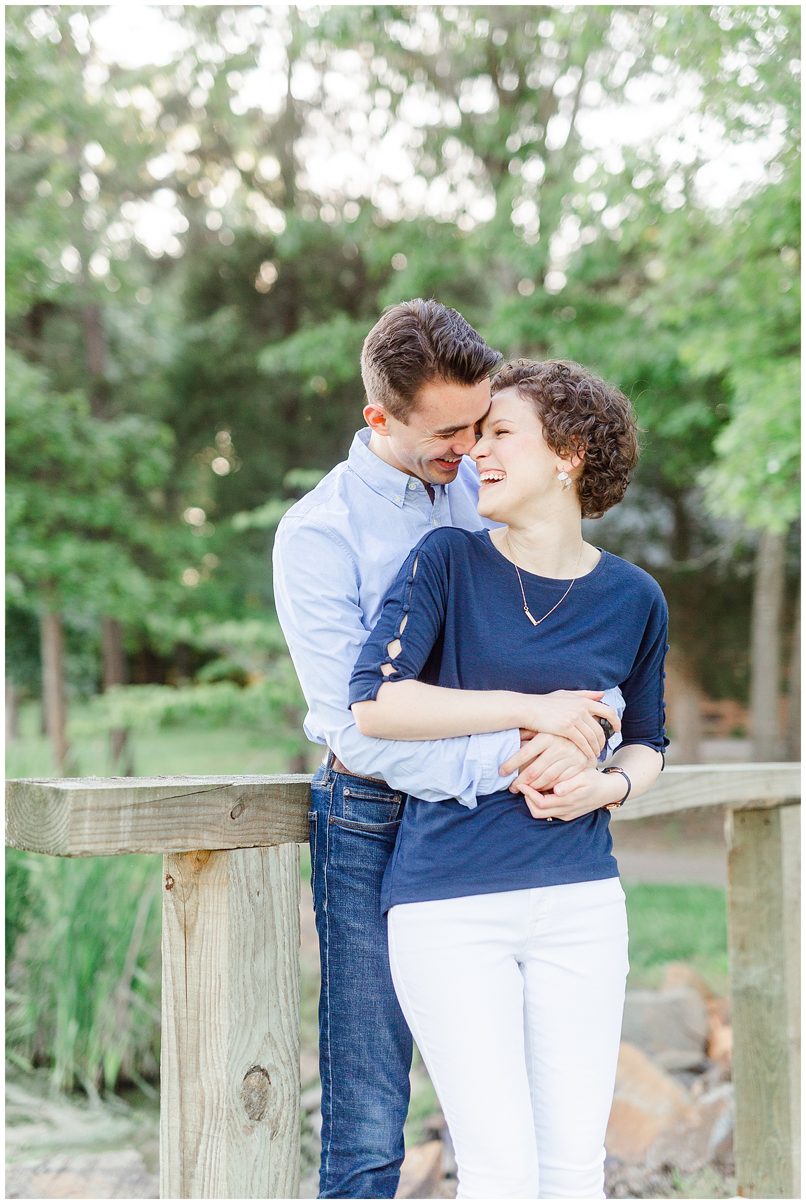Golden Hour Outdoor Engagement Session with Classy Blue Shirt White Jeans Outfit Ideas in Charlotte, NC by Kevyn Dixon Photography