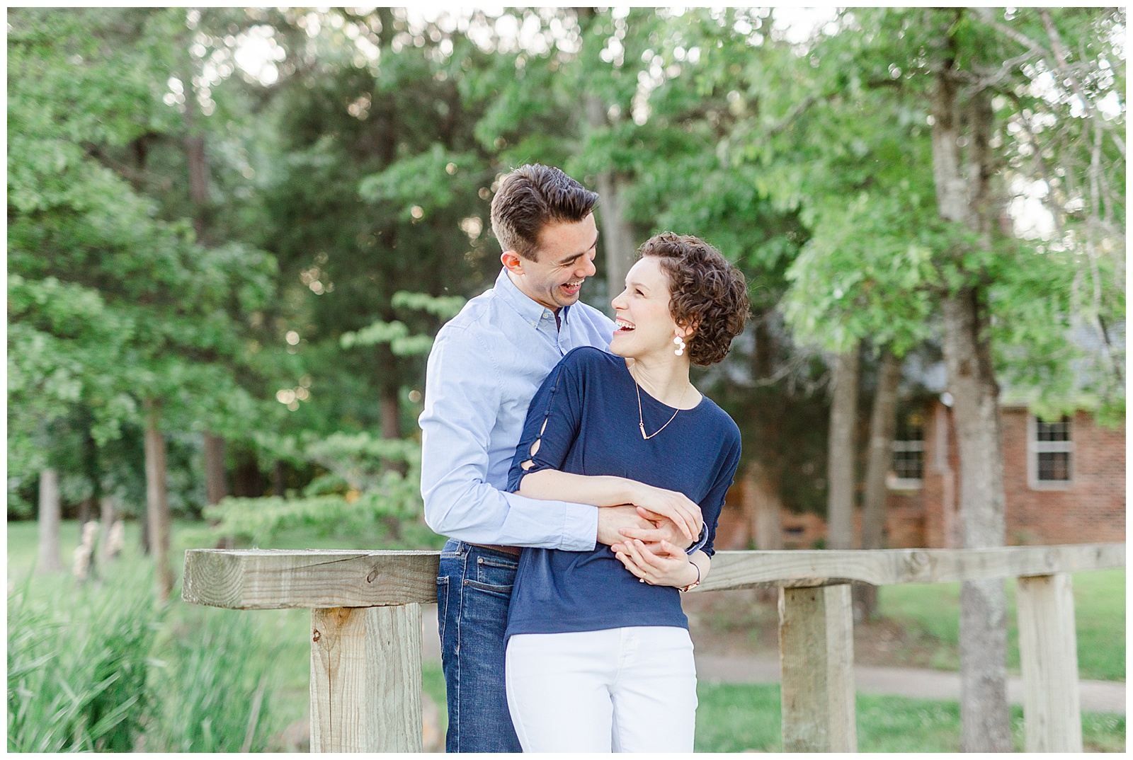 Golden Hour Outdoor Engagement Session with Classy Blue Shirt White Jeans Outfit Ideas in Charlotte, NC by Kevyn Dixon Photography