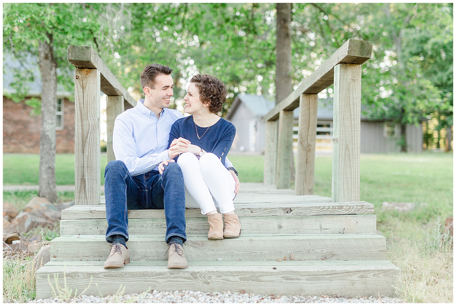 Golden Hour Outdoor Engagement Session with Classy Blue Shirt White Jeans Outfit Ideas in Charlotte, NC by Kevyn Dixon Photography