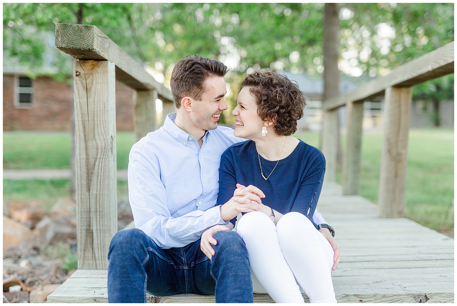 Golden Hour Outdoor Engagement Session with Classy Blue Shirt White Jeans Outfit Ideas in Charlotte, NC by Kevyn Dixon Photography