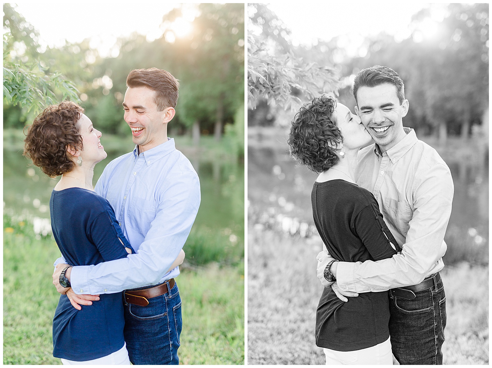 Golden Hour Outdoor Engagement Session with Classy Blue Shirt White Jeans Outfit Ideas in Charlotte, NC by Kevyn Dixon Photography
