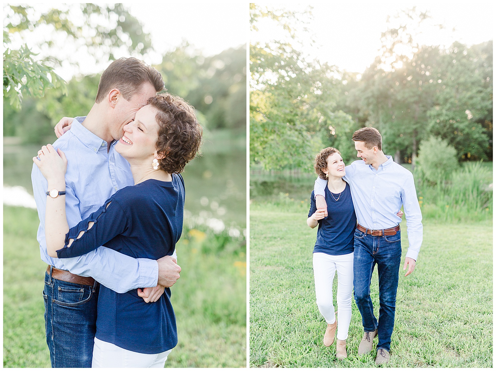 Golden Hour Outdoor Engagement Session with Classy Blue Shirt White Jeans Outfit Ideas in Charlotte, NC by Kevyn Dixon Photography