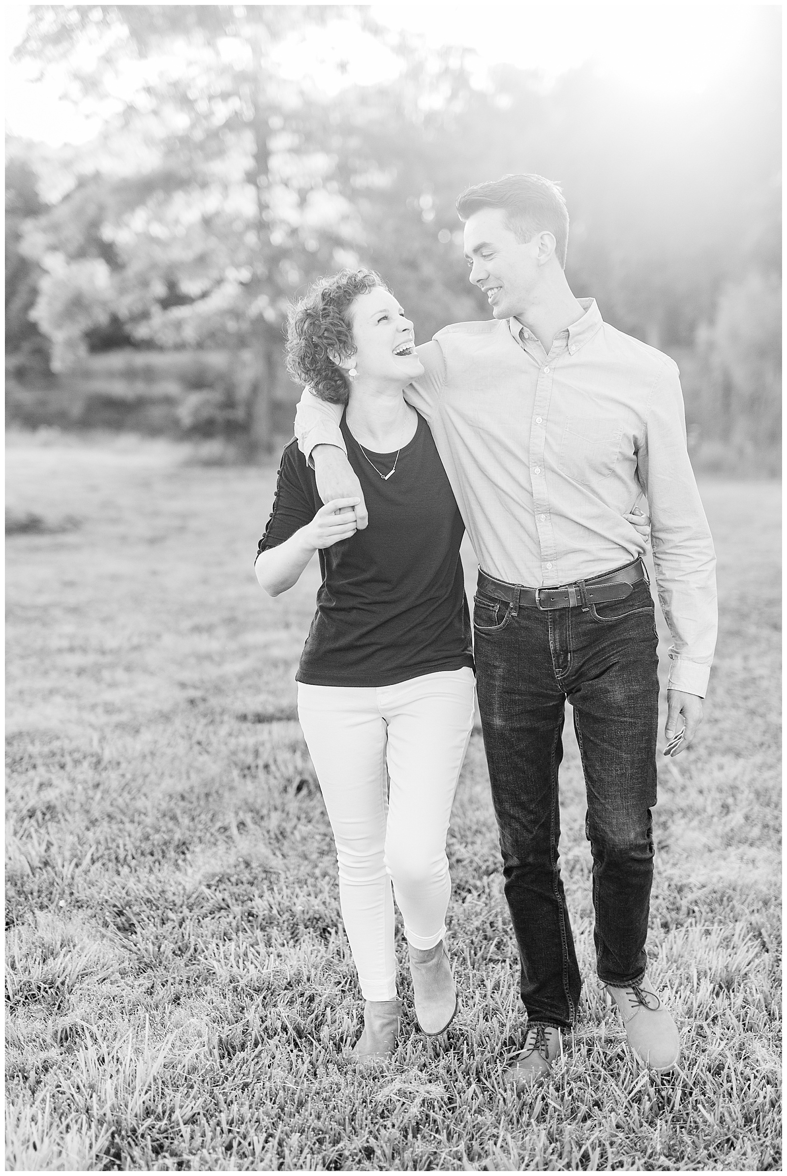 Golden Hour Outdoor Engagement Session with Classy Blue Shirt White Jeans Outfit Ideas in Charlotte, NC by Kevyn Dixon Photography