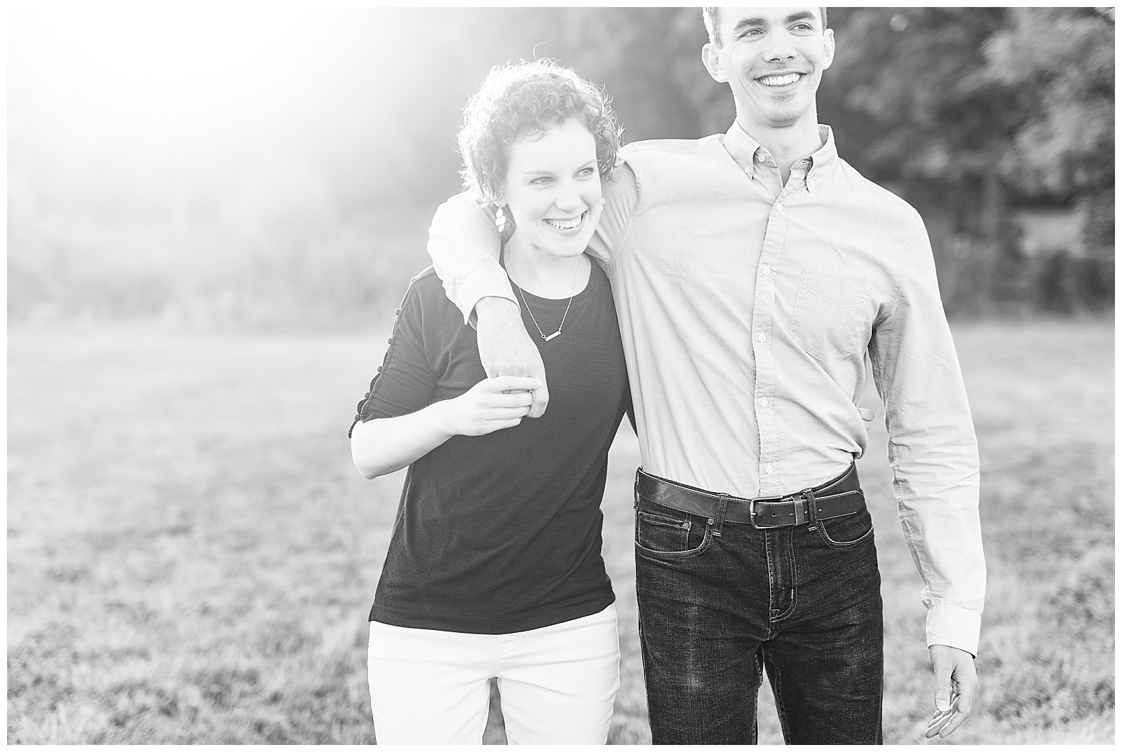 Golden Hour Outdoor Engagement Session with Classy Blue Shirt White Jeans Outfit Ideas in Charlotte, NC by Kevyn Dixon Photography