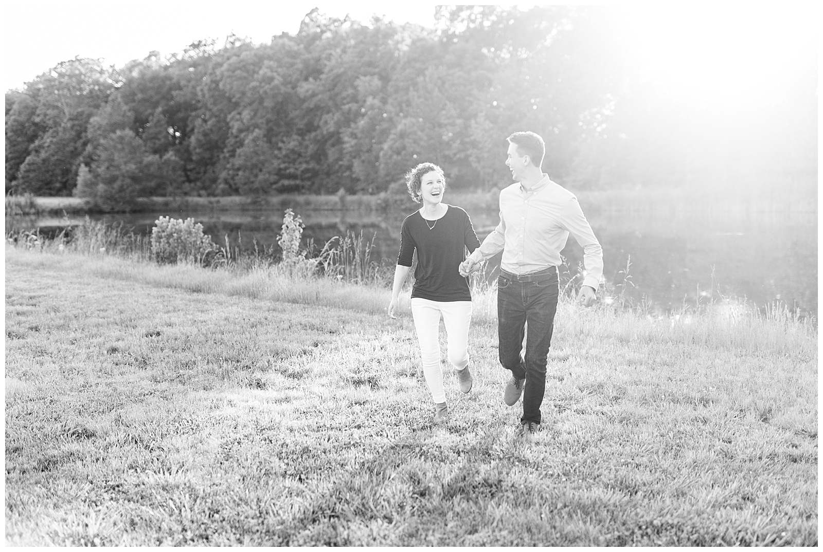 Golden Hour Outdoor Engagement Session with Classy Blue Shirt White Jeans Outfit Ideas in Charlotte, NC by Kevyn Dixon Photography