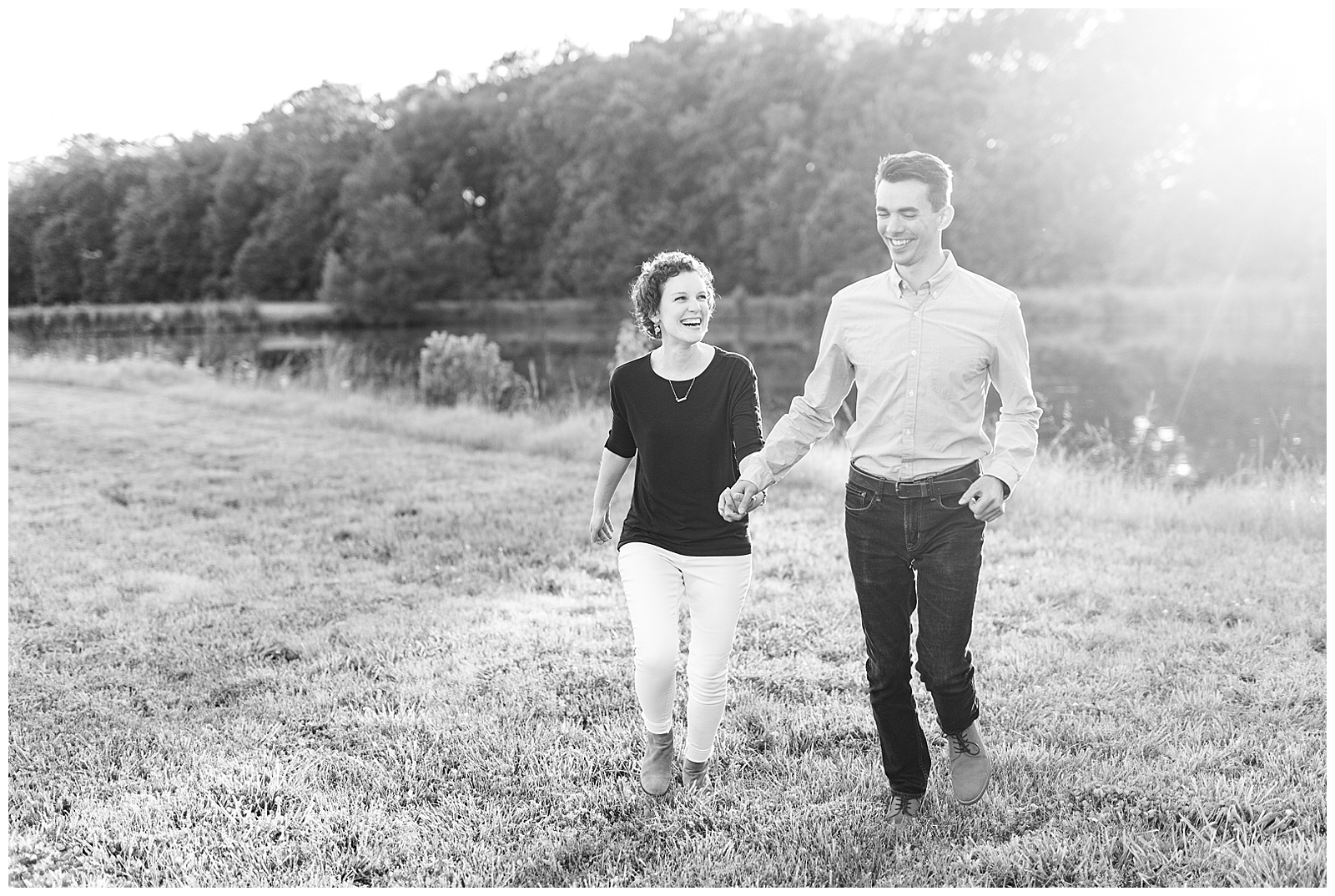 Golden Hour Outdoor Engagement Session with Classy Blue Shirt White Jeans Outfit Ideas in Charlotte, NC by Kevyn Dixon Photography