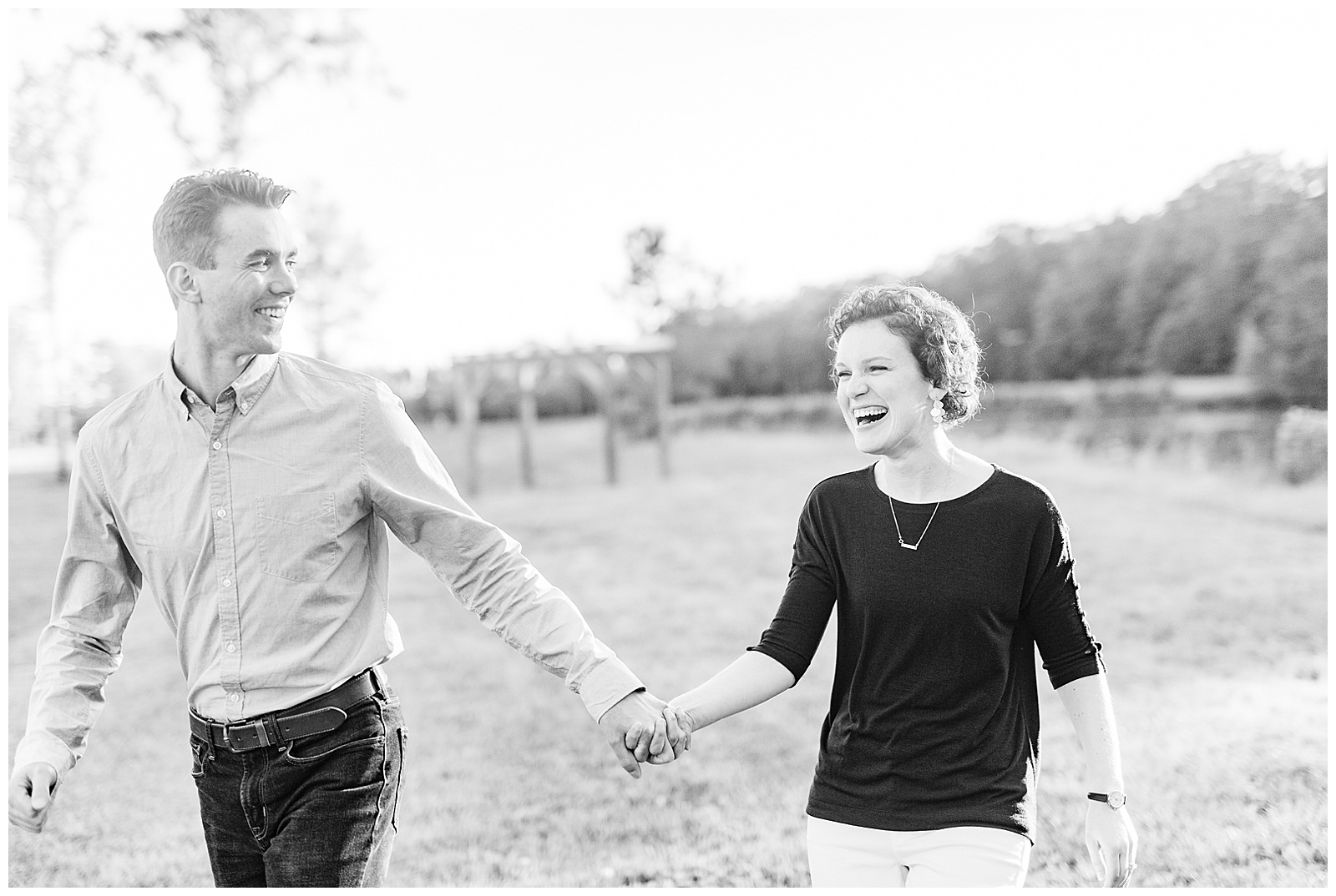 Golden Hour Outdoor Engagement Session with Classy Blue Shirt White Jeans Outfit Ideas in Charlotte, NC by Kevyn Dixon Photography