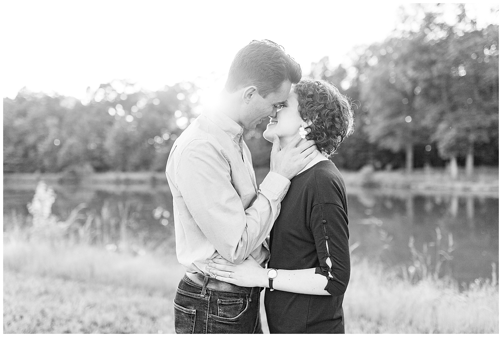 Golden Hour Outdoor Engagement Session with Classy Blue Shirt White Jeans Outfit Ideas in Charlotte, NC by Kevyn Dixon Photography