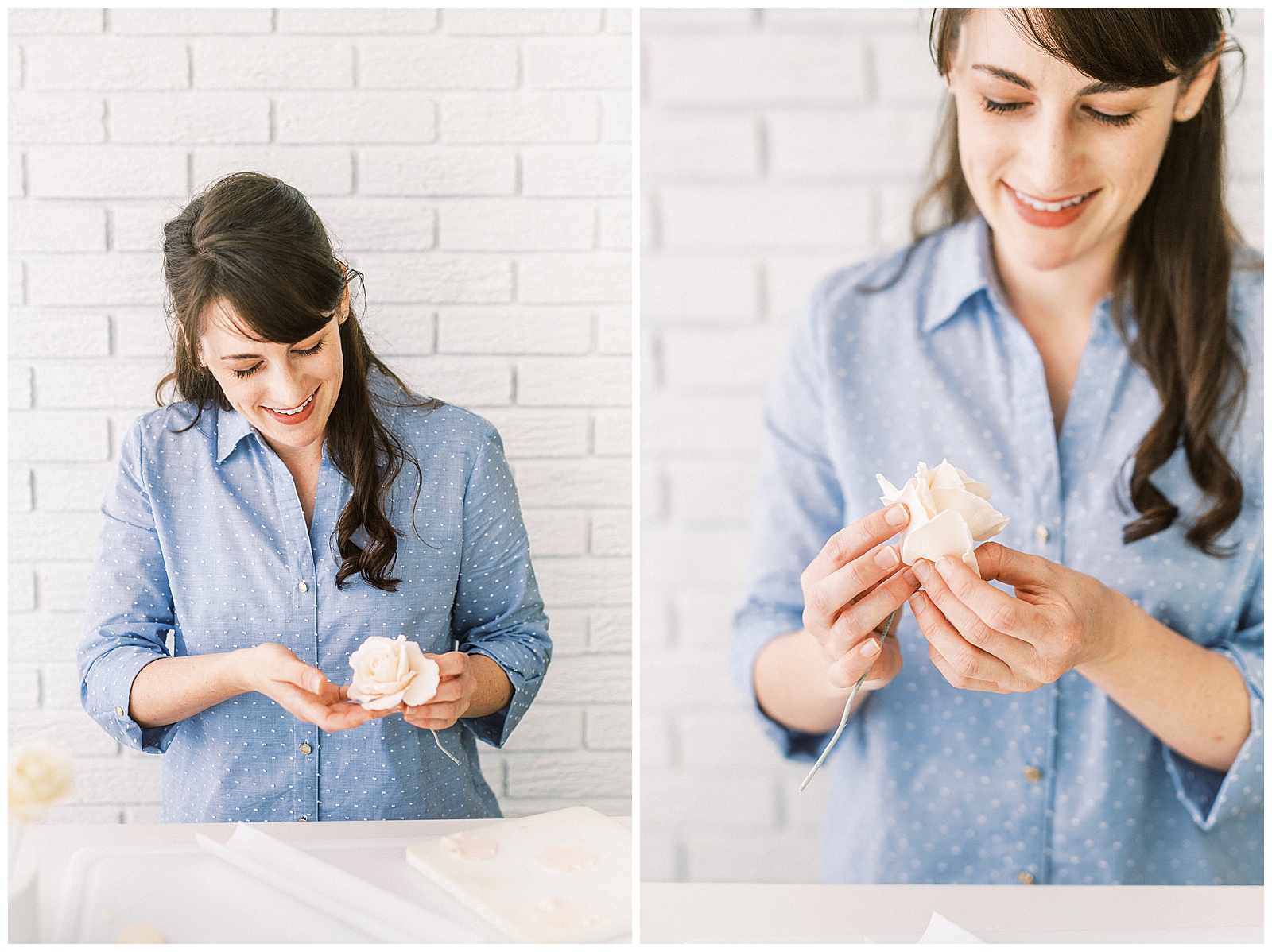 Charlotte NC Wedding Cake Designer Aryn Keogh at Delish Cakery Making Sugar Flowers