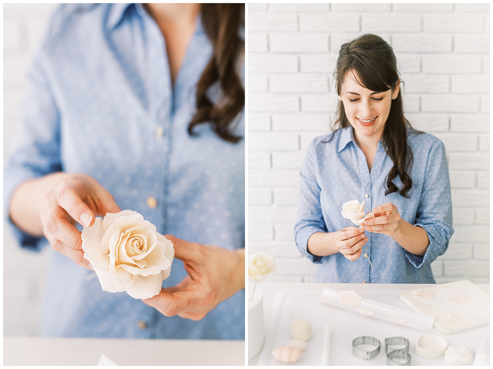 Charlotte NC Wedding Cake Designer Aryn Keogh at Delish Cakery Making Sugar Flowers