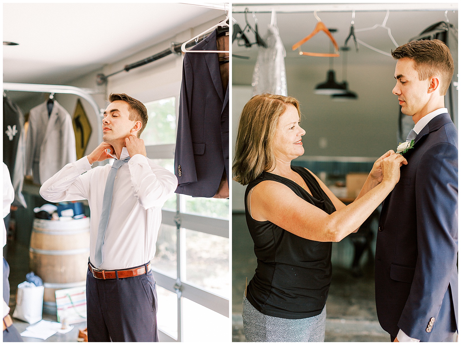 groomsmen guys getting ready putting on tie
