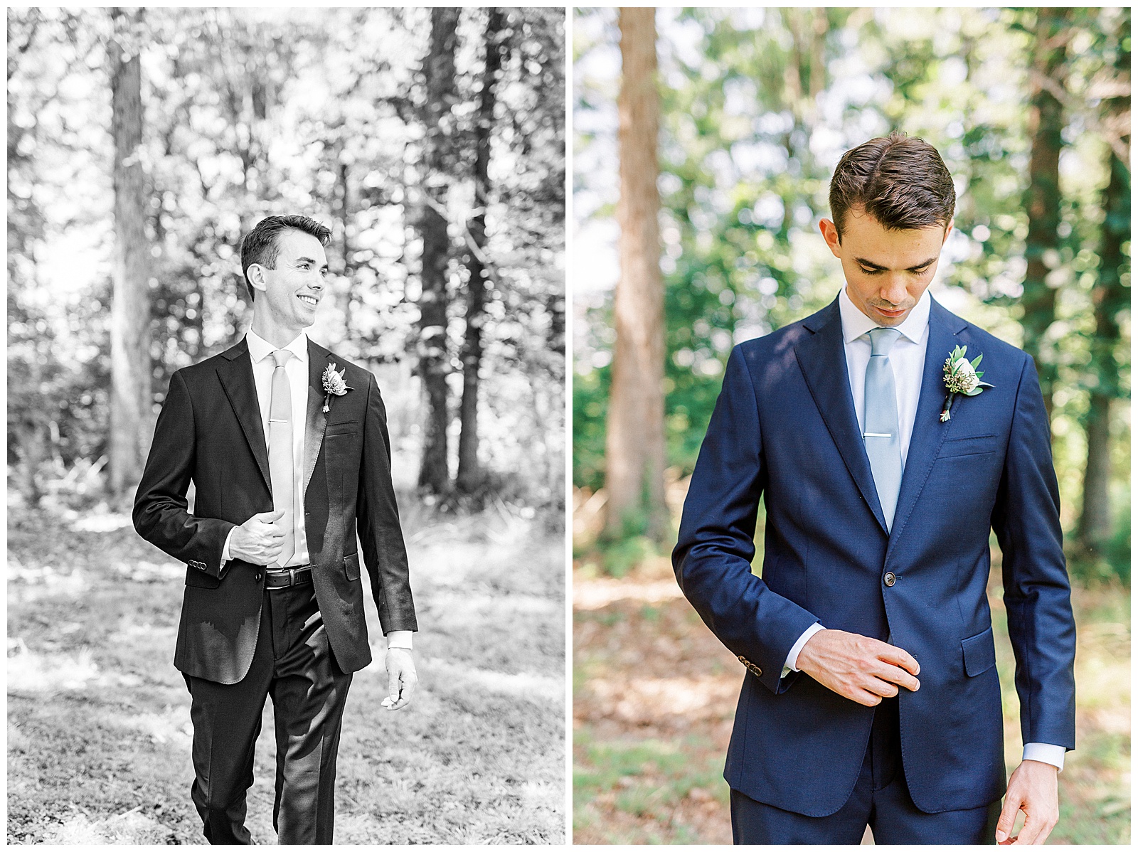 navy blue suits for groom portrait outdoors