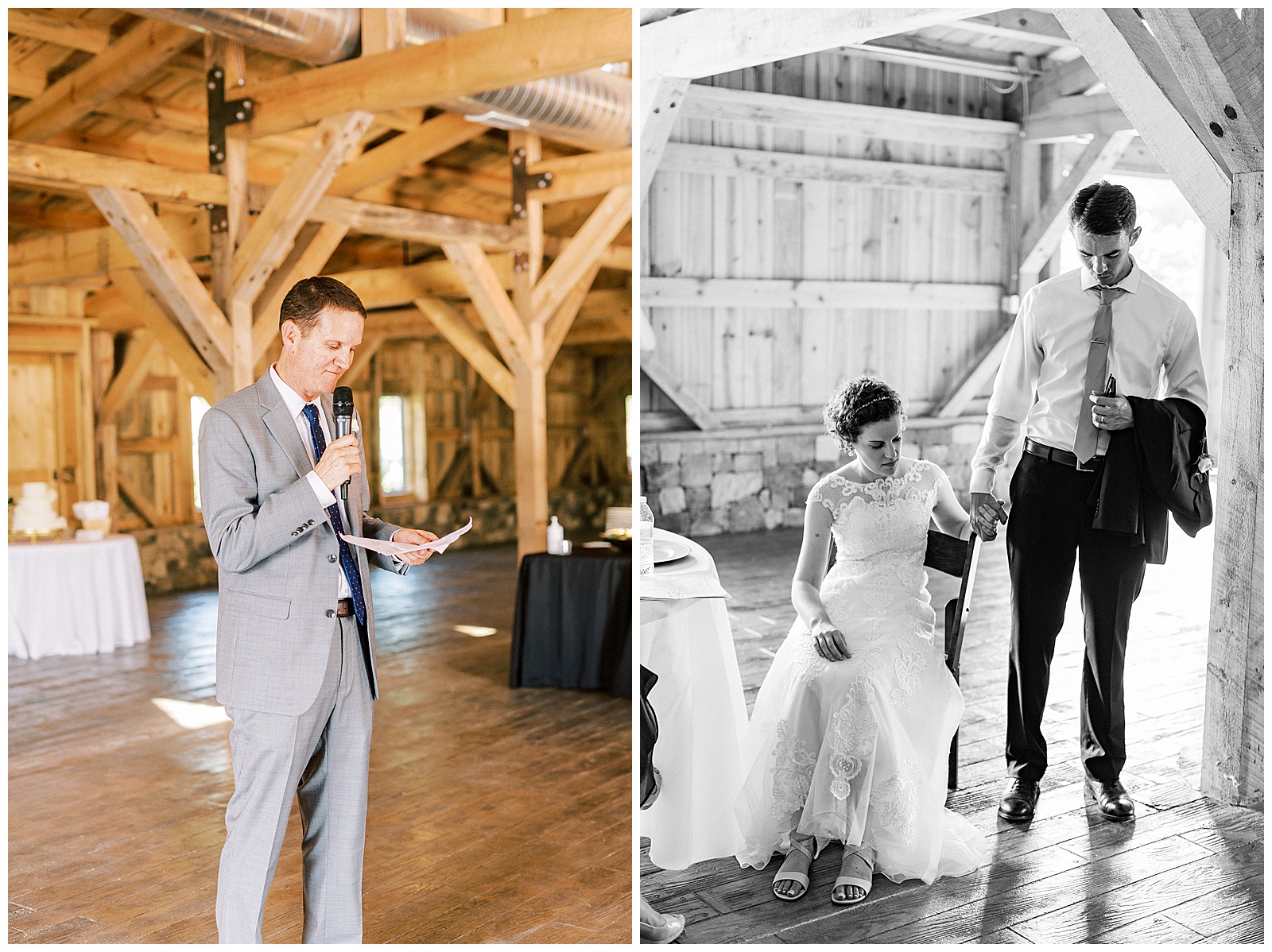 prayer before wedding reception at huge open barn the farmstead
