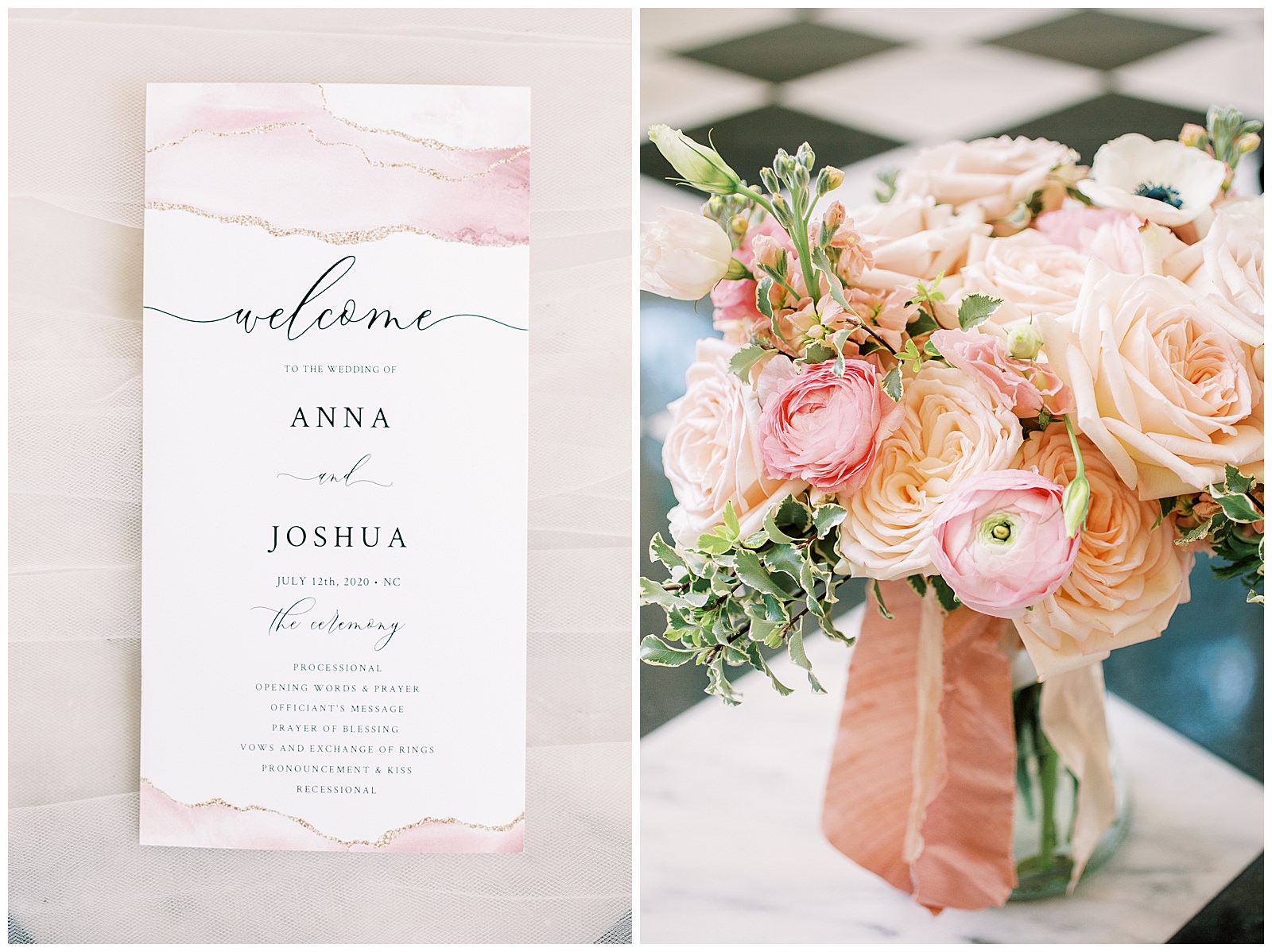 Invitation and Floral Pink Bouquet
